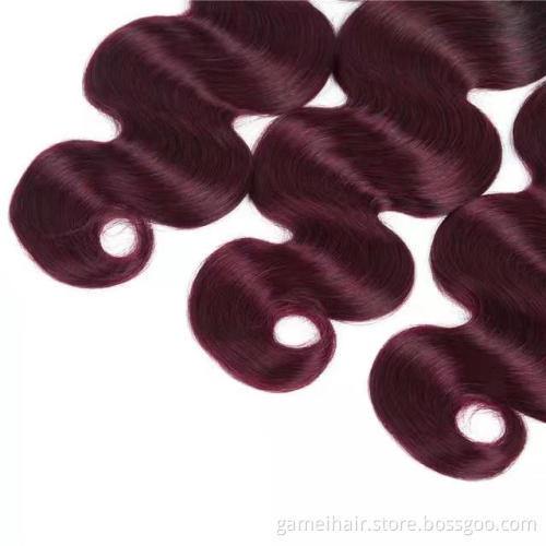 Wholesale Cuticle Aligned Hair Body Wave #99J Wine Colored Weave Hair Bundles